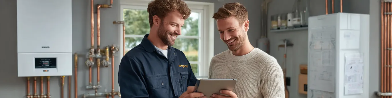 Chaudière gaz condensation moderne installée au mur avec système de régulation numérique