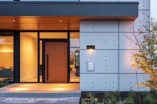 Porte d'entrée moderne avec joint d'étanchéité et vitrage performant garantissant l'isolation thermique