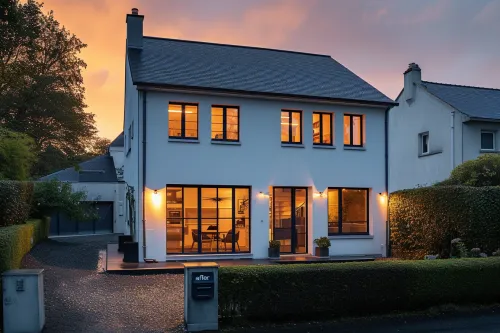Maison ancienne avec isolation extérieure en cours de pose et fenêtres double vitrage installées