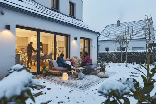 Déperdition de chaleur à travers un mur mal isolé d'une habitation en hiver