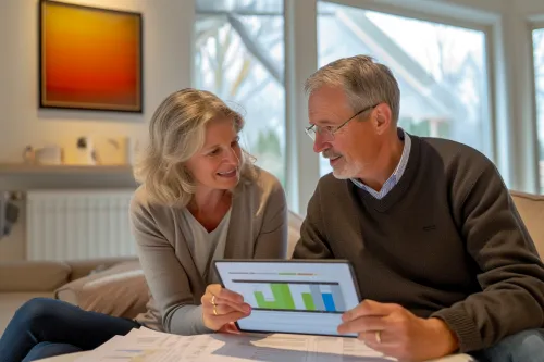 Technicien calculant la puissance nécessaire pour une installation de pompe à chaleur air-eau